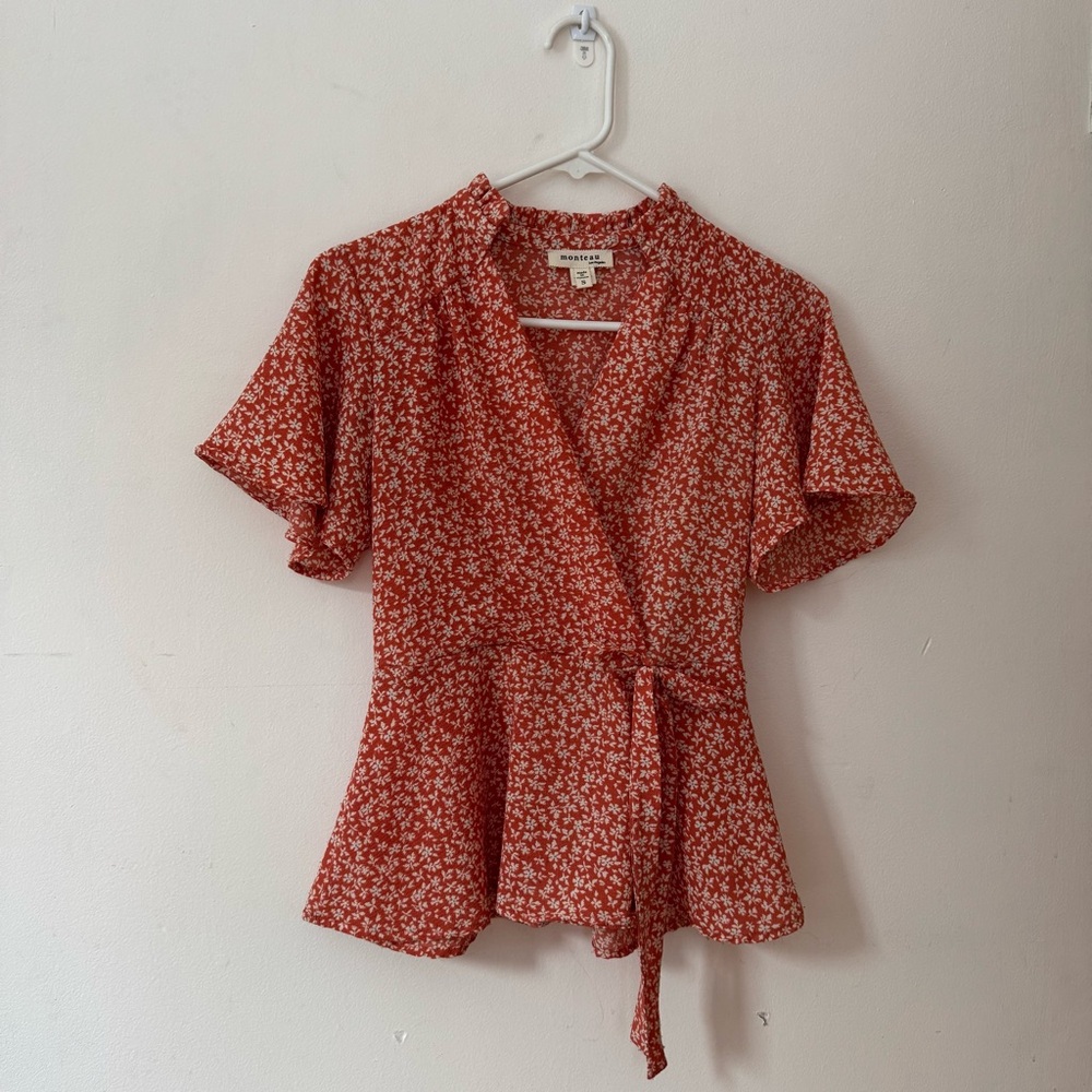 wrap blouse, peplum top, floral blouse, summer top